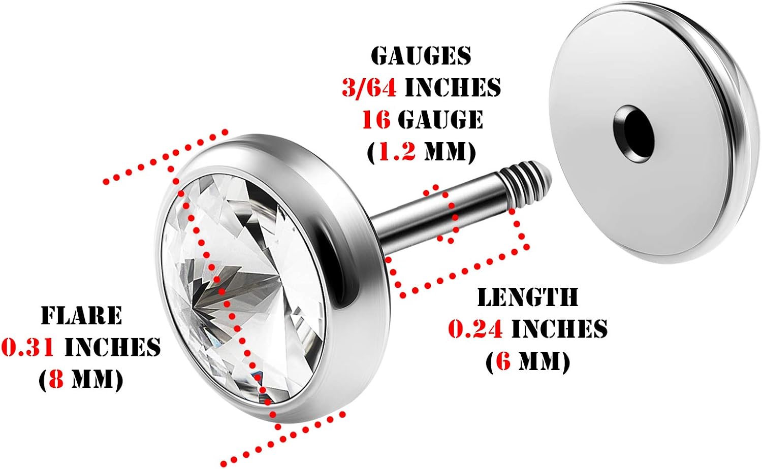 Pair 316L Surgical Steel 16g Gauge 1.2mm 1/4 (6mm) Fake Plugs Crystal Illusion Piercing Jewelry Ear Cheater Earring Lobe