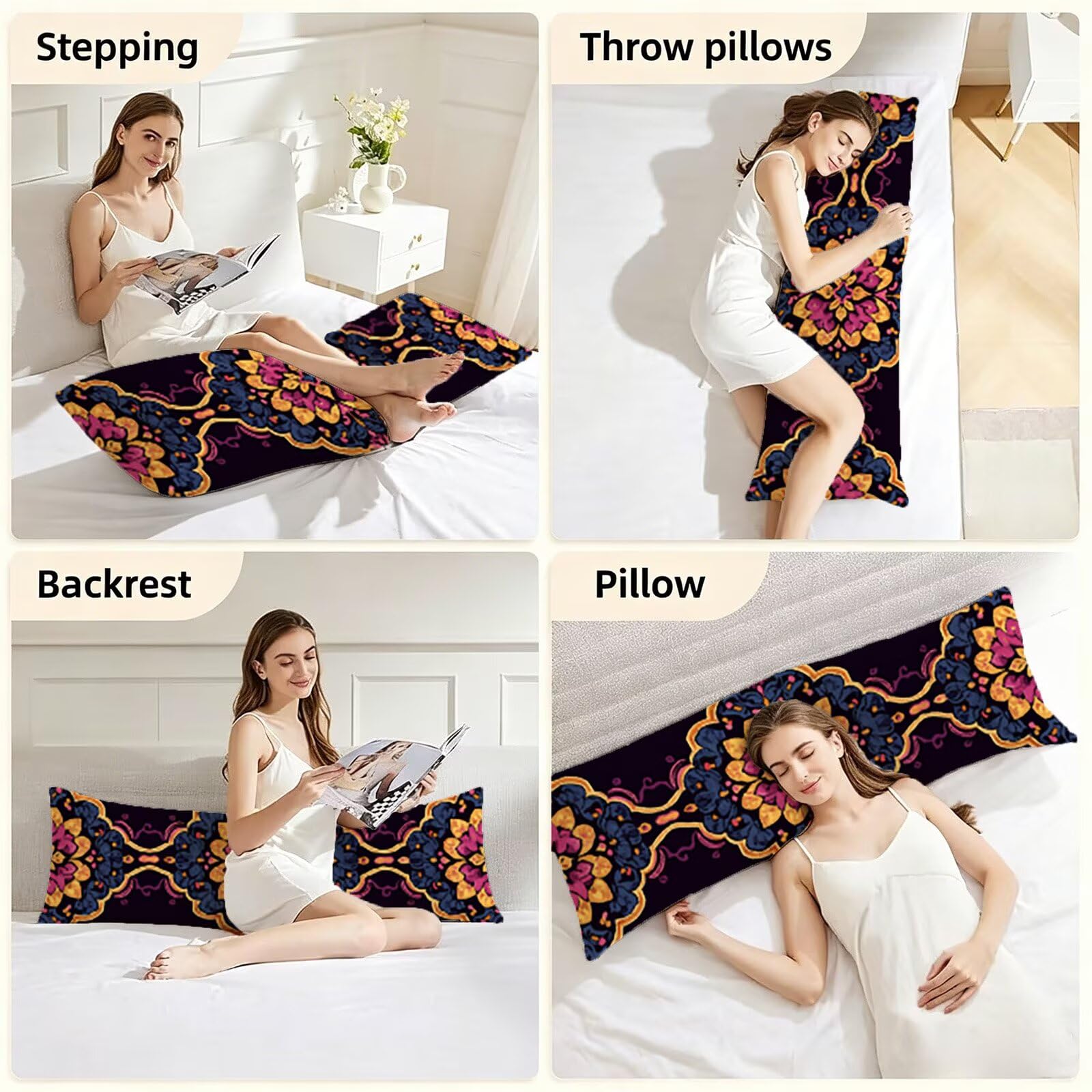 Taie de Traversin 135 cm Rétro Housse Traversin 135x45 cm Mandala, Housse de Coussin de Corps Douce pour Dormeur Latéral, Taie Oreiller Velours avec Fermeture Éclair pour Chambre Lit Canapé E0-943