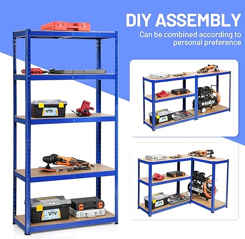 Miniatura 8 de ERGOMASTER Estantes utilitarios de 5 niveles para garaje, estantería de metal de acero resistente con diseño ajustable, montaje sin pernos y