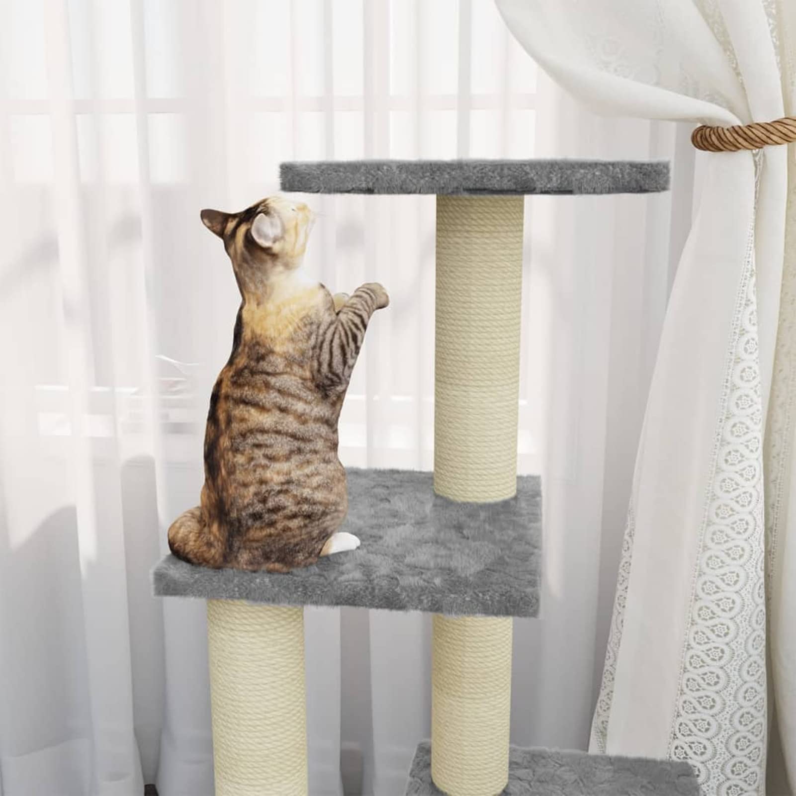 ShGaxin Rascador para Gatos con Postes de sisal, Arbol para Gatos, Gatos Accesorios, Arranhador para Gatos, Arbol Rascador Gatos, Gris Claro 92 cm
