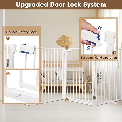 Miniatura 3 de Puertas de metal independientes para perros con puerta, extra anchas de 24 pulgadas, 32 pulgadas de altura, valla plegable para interiores y