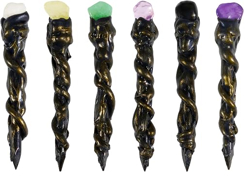 Rileryan 6 PCS 112 Scale Mini Magic Wizard Witch Wand Crystal Wand Halloween Miniatures Decorations Tiny Magic House Accessories