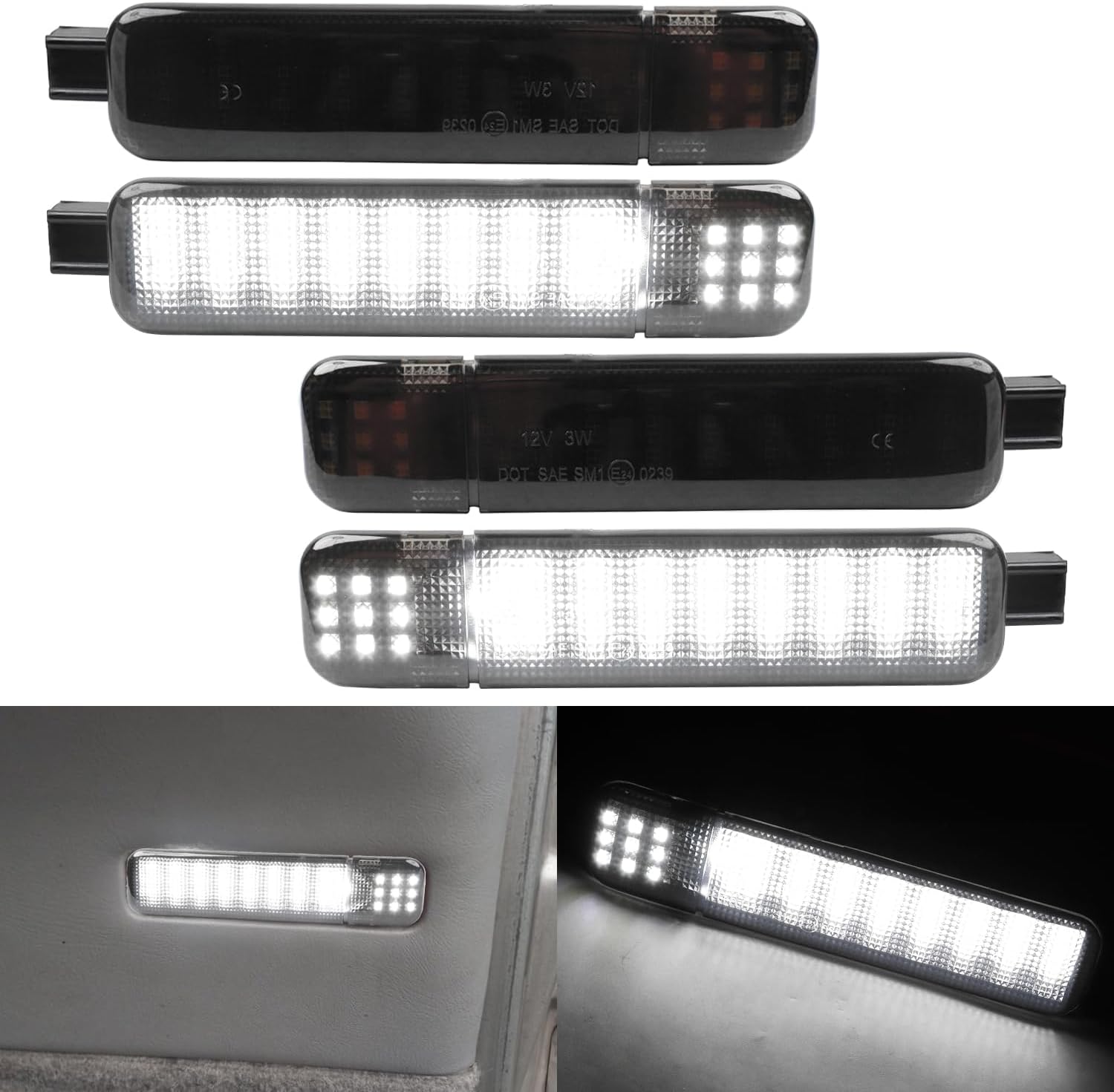Led Side Door Panel Lights Courtesy Light Fit for Chevy Sierra GMC C/K, Yukon Silverado 1500 2500 3500 Avalanche, Suburban, Hum-mer H2, Car Interior Doors Panel Lighting (White-Smoking Lens)