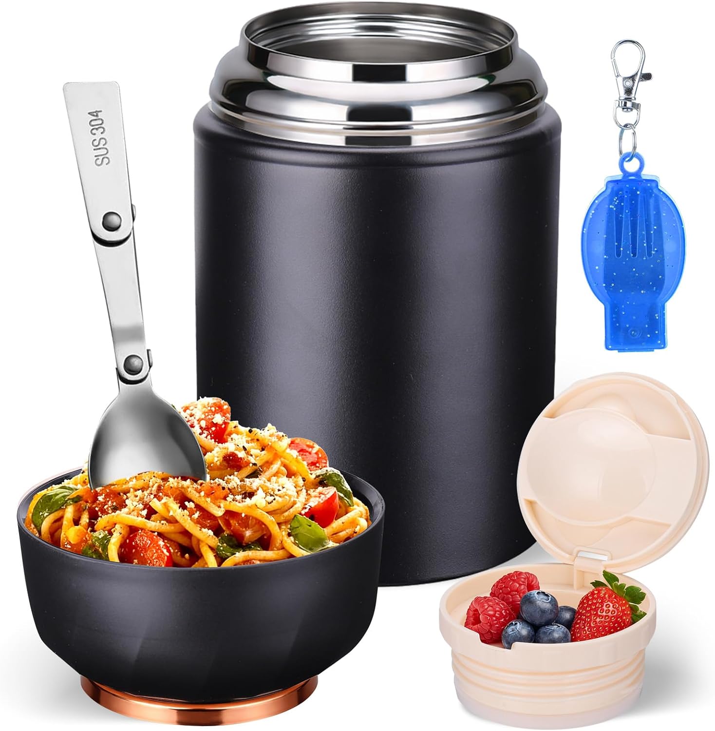 Mityrain 17oz Leak-Proof Stainless Steel Insulated Food Jar with Foldable Spoon, Fork & Storage - 10H Hot/14H Cold for Lunch, Travel, Hiking