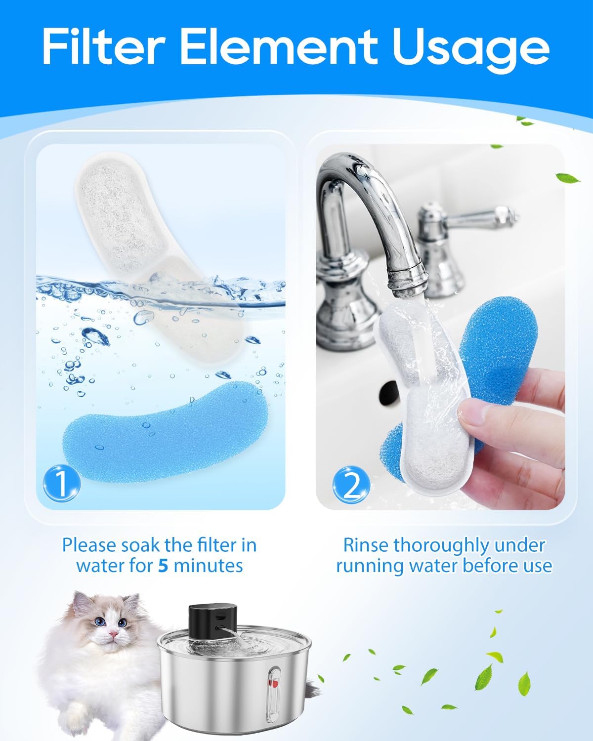 Cat Water Fountain Filter Compatible with virtulance 3.2L/108oz/0.8Gal, Water Filter Cat Fountain Replacement Fit for virtulance, Multilayer Filters System, Keeping Pet Water Clean 12+12Pack