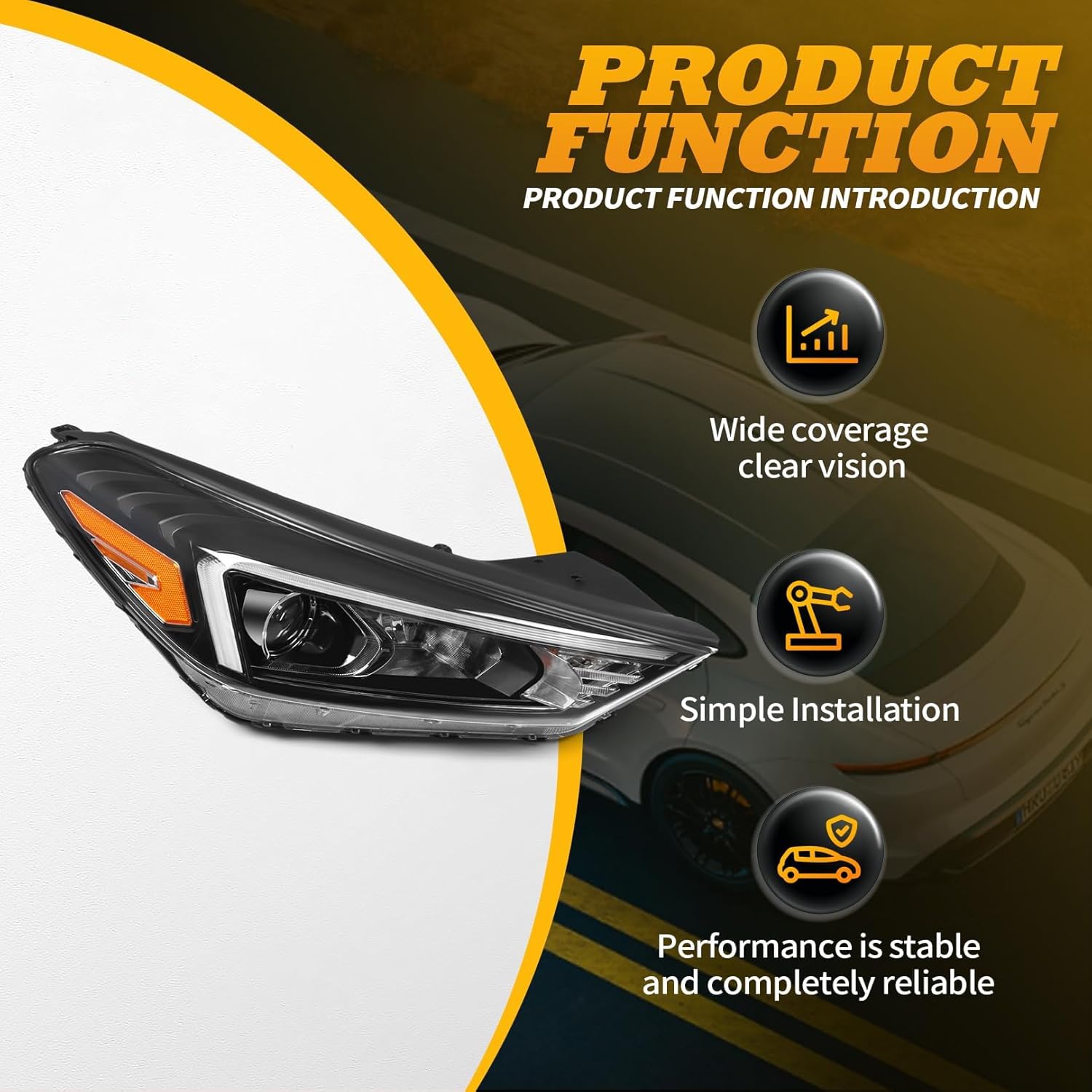 Halogen Right Headlight Assembly W/DRL Comptible with Tucson SE SEL GLS Essential Limited Luxury Preferred Sport Ultimate Value Edition 2019-2021 Passenger Side 92102D3650