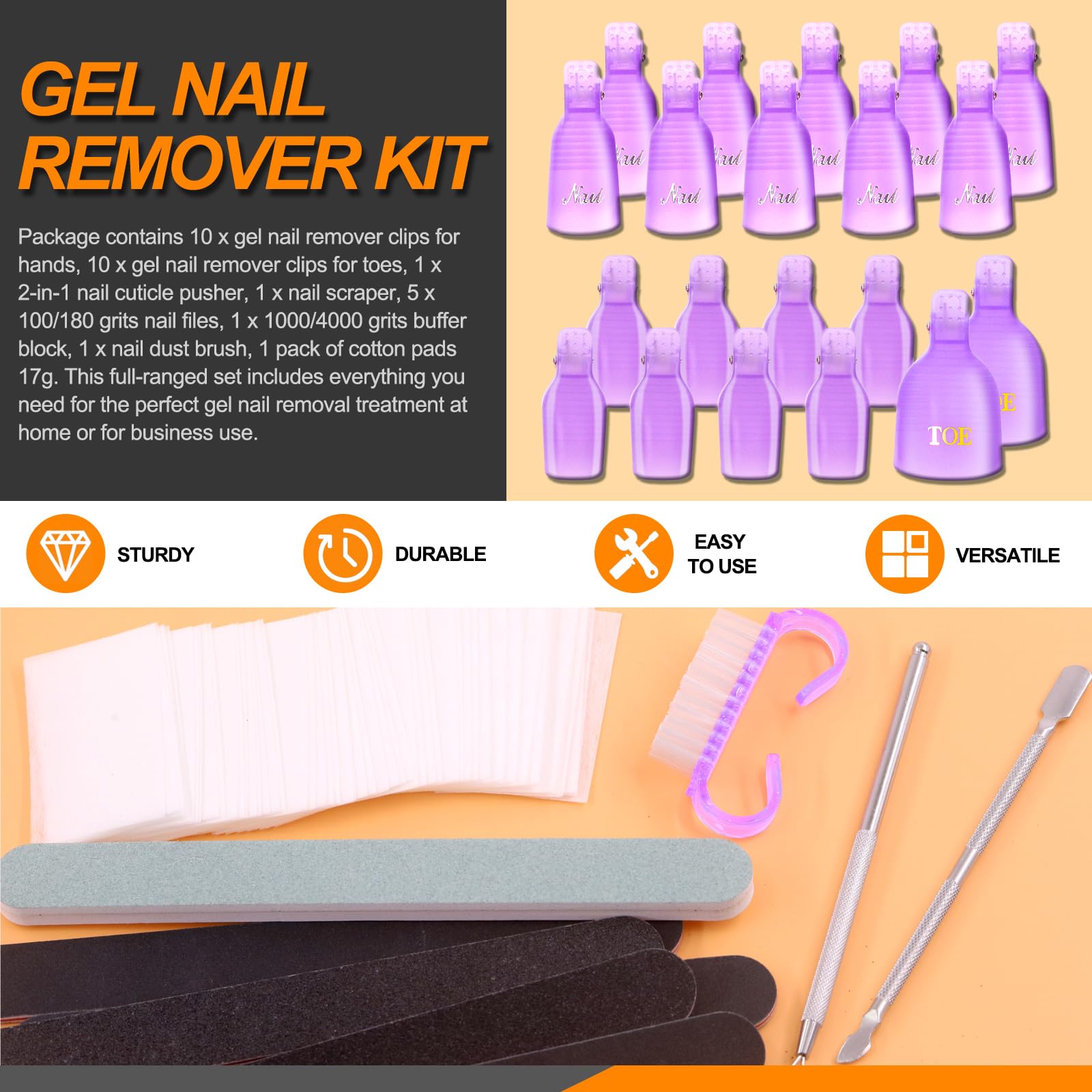 Rustark 30Pcs Gel Nail Remover Tools Kit Includes Purple Nail Remover Clips for Hands and Toes Nail Cuticle Pusher, Scraper - Image 3
