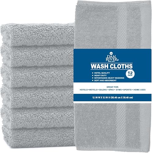 Miniatura 2 de DAN RIVER Paquete de 12 toallas faciales 100 % algodón, de alta calidad, altamente absorbentes, para baño, spa, gimnasio, secado rápido, esenciales