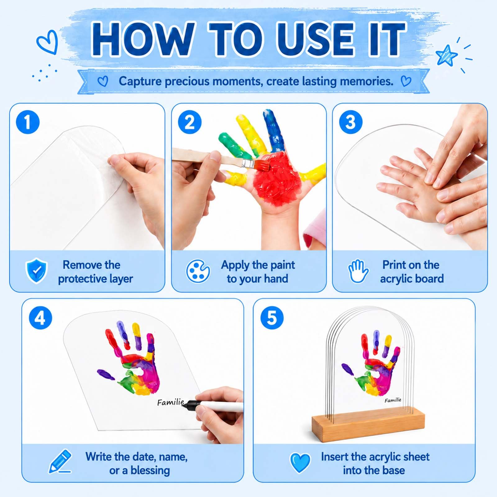 Kit Empreintes Familiales pour 5 Personnes, Peinture à Doigts Bébé Non Toxique, Cadeau de Naissance