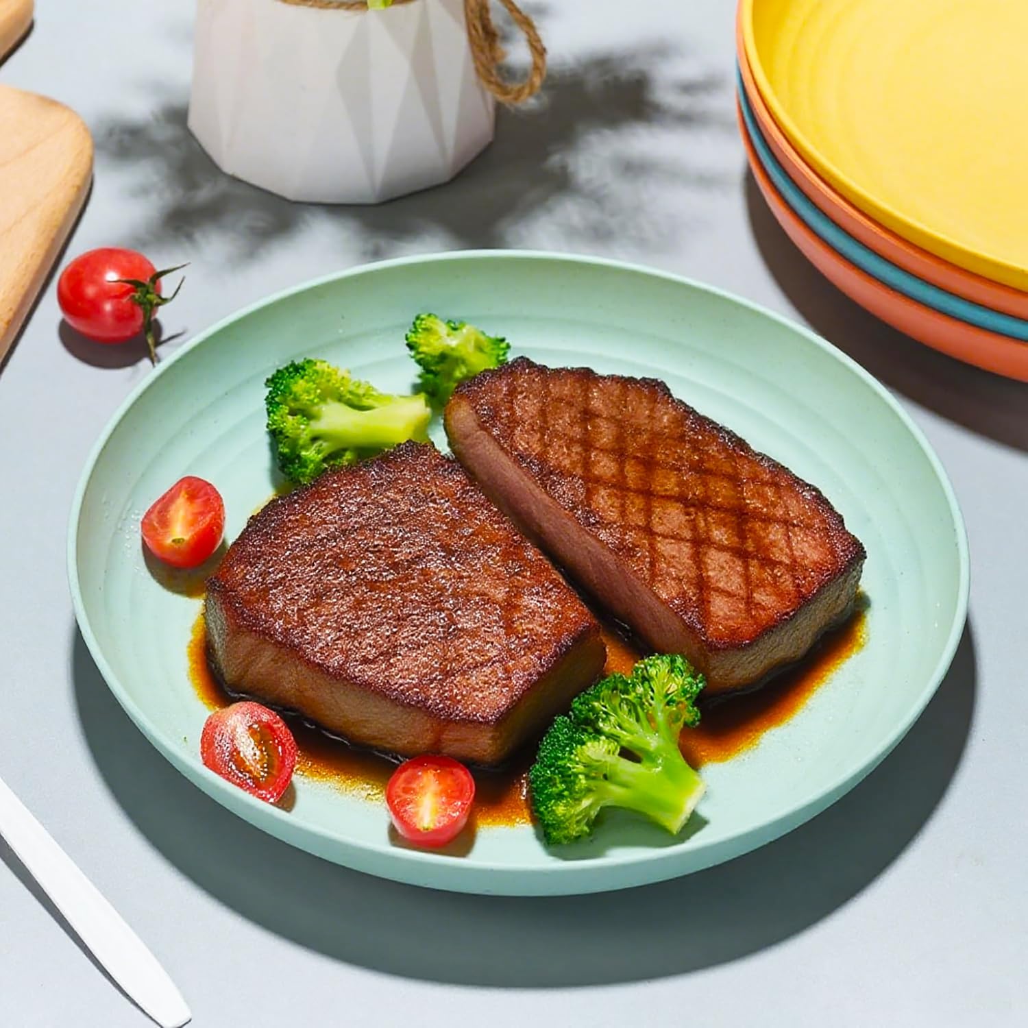 7.8 Inch Wheat Straw Dinner Plates Set of 5, Lightweight Unbreakable Dish Sets, Dishwasher & Microwave Safe - Plastic Plates Reusable-Perfect for Camping, Picnic, BPA Free (Green)