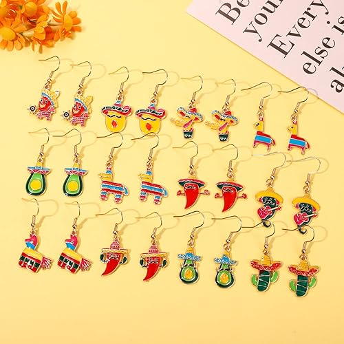 Miniatura 4 de PHALIN 912 pares de aretes de Cinco de Mayo, aretes de fiesta mexicana para mujer, coloridos sombrero, chile, piñata, cactus, accesorios mexicanos,
