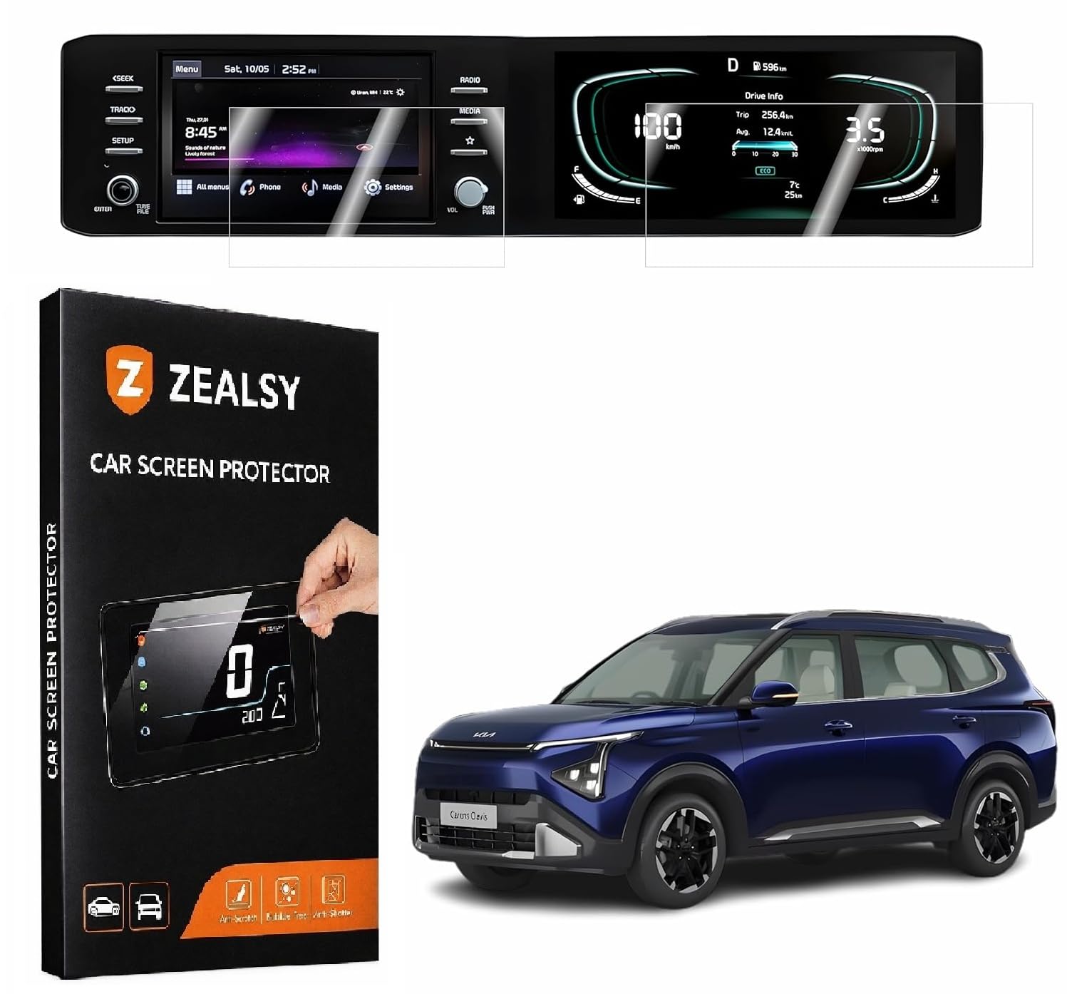 Screen Guard For KIA CARENS CLAVIS 8 INCH Infotainment System Protector Display Accessories (8Inch + Cluster)-image-43
