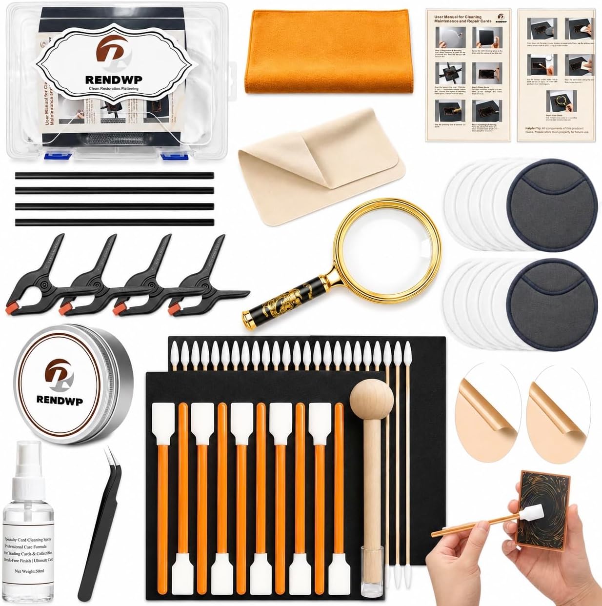 17-in-1 Trading Card Cleaning Kit with Cleaning Spray, Polish, Tweezers, Flattening Tool and Storage Box for Sports Cards, Trading Cards, Card Care, Maintenance and Grading Preparation Accessories