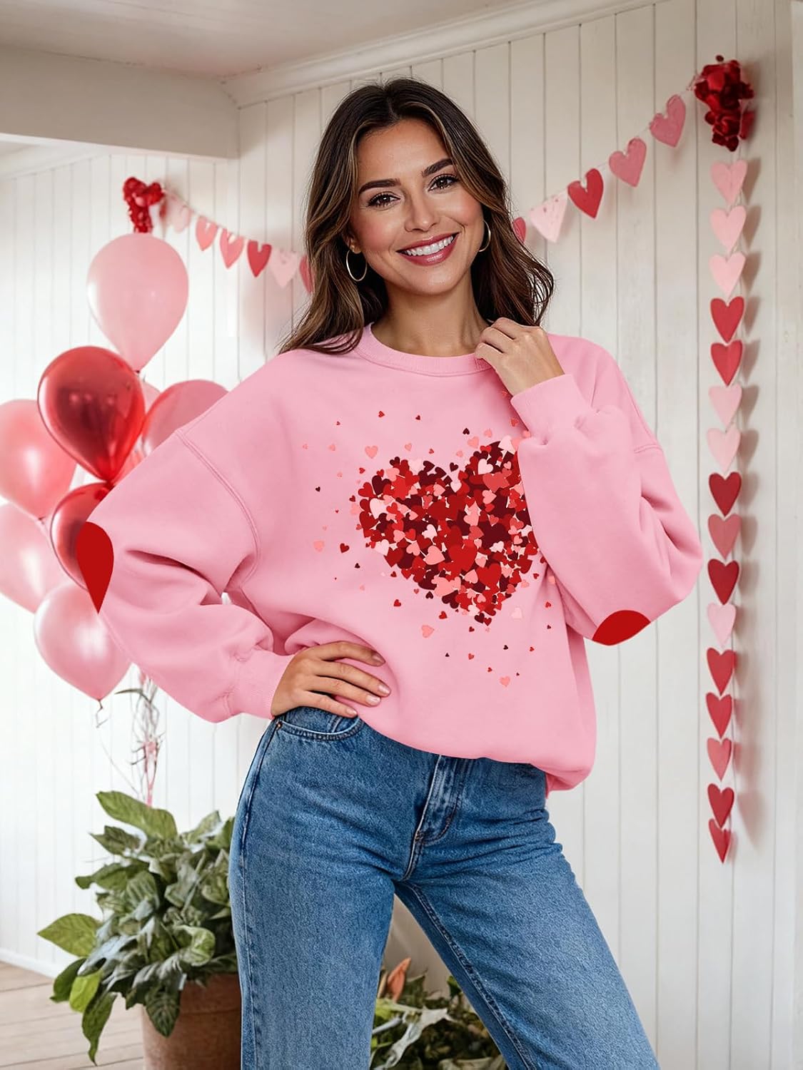 Valentines Sweatshirts for Women Oversized Cute Heart Love Sweatshirt Valentine Gift Long Sleeve Shirts