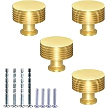 4 Pack Gold Cabinet Knobs Brushed Brass Kitchen Knobs Aluminium Alloy Gold Dresser Knob for Cabinet and Drawer Hardware Round Cupboard Knob