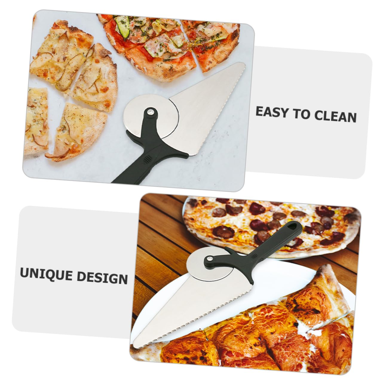 Gatuida Cortador de Pizza de Acero Inoxidable con Diseño Ergonómico y Rueda Afilada, Pack de 2 Piezas Multifuncional para Pasteles y Masa Cocina