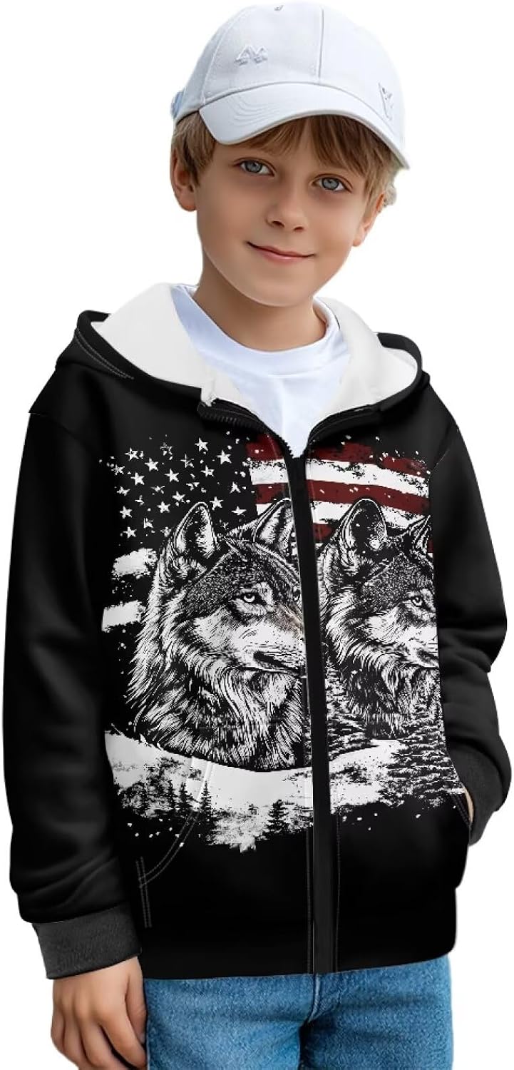 Long Sleeve Hooded Sweatshirt for Boys 6-16 Y Full Zipper Fleece Hoodies Lightweight Winter Jackets Coat Clothes