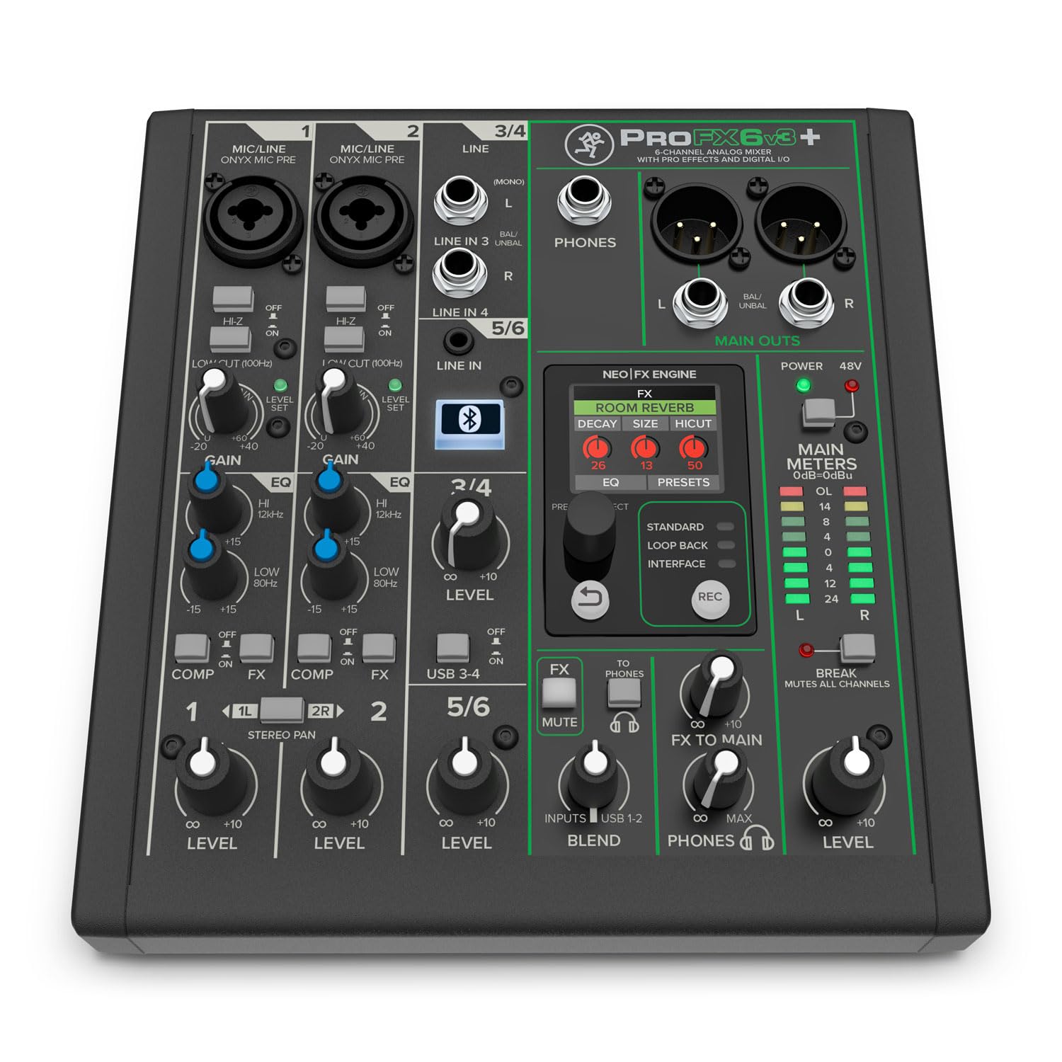 Mackie ProFX6v3+ 6-kanaliger Analogmixer Bluetooth Mischpult Interface mit keepdrum XLR-Kabel