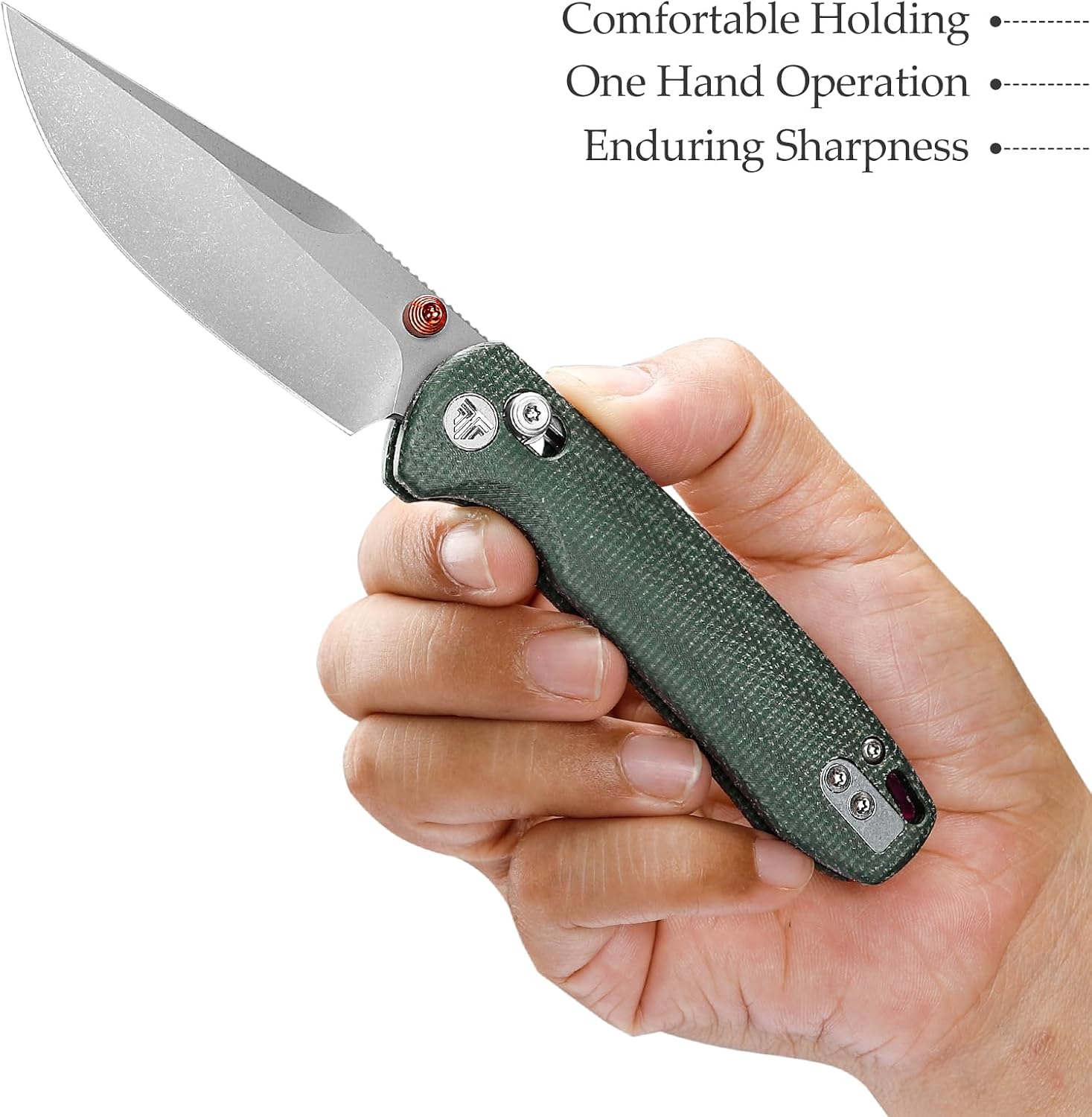TRIVISA Pocket Knife, 3'' 14C28N Blade Pocket Knife for Men, Folding Pocket Knives with Crossbar Lock, Camping Knife with Green Micarta Handle, Pocket Clip, EDC Knife for Hiking, Camping (Green)