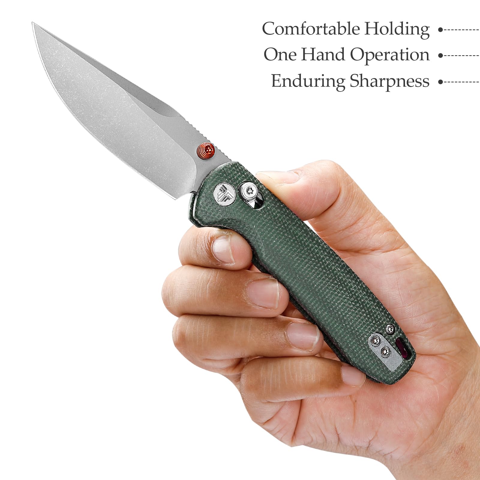 TRIVISA Klappmesser, Taschenmesser mit Crossbar Lock, Klinge aus 14C28N-Stahl, Gentlemen Messer mit Clip, EDC-Messer für Wanderungen und Camping (Grün)