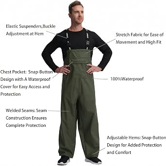 Men's Waterproof Bib Overalls Heavy Duty Work Rain Pants