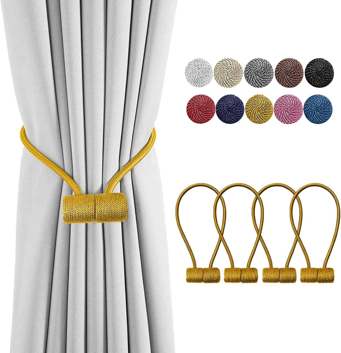 Remunkia Magnetic Curtain Holdbacks Drapery Tiebacks: 2Pack 16 Inch Tie Backs Holdback for Blackout Sheer Window Treatment, Chocolate, Upgrade