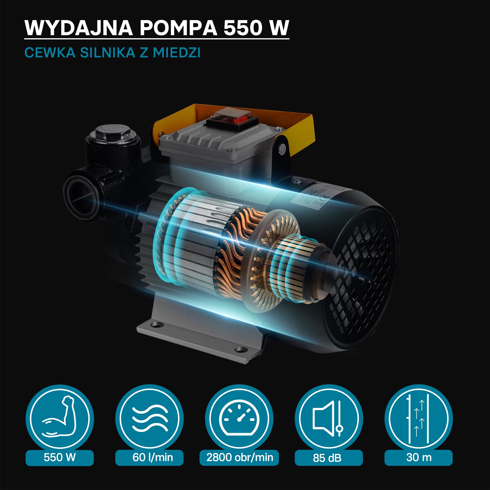 Wiltec Pompa do oleju napędowego i opałowego 550 W 20-60 l/min, samozasysająca 230 V zestaw z wężami i pistoletem