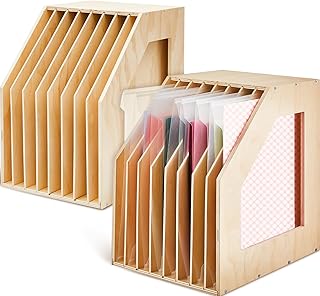 ReliThick 2 Pcs 12x12 Paper Storage Organizer Wood Slope Design Scrapbook File Sorter Storage Shelf for Holding 8 Slot Hea...