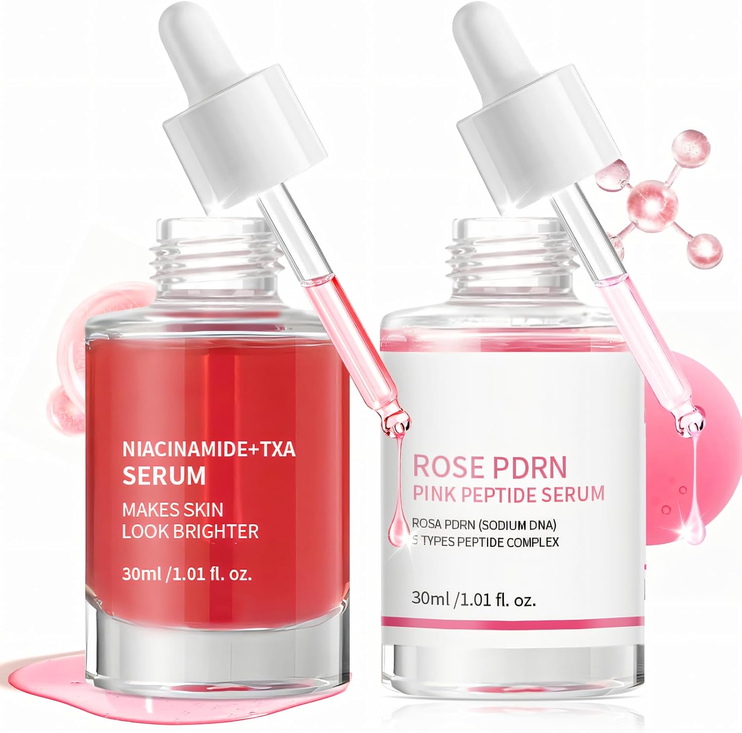 Niacinamide serum + roze peptide serum, hyaluronzuur serum voor dames, niacinamide 10% + Txa 4%, bevordert de collageenproductie, vermindert fijne lijntjes en rimpels, 2 x 30 ml
