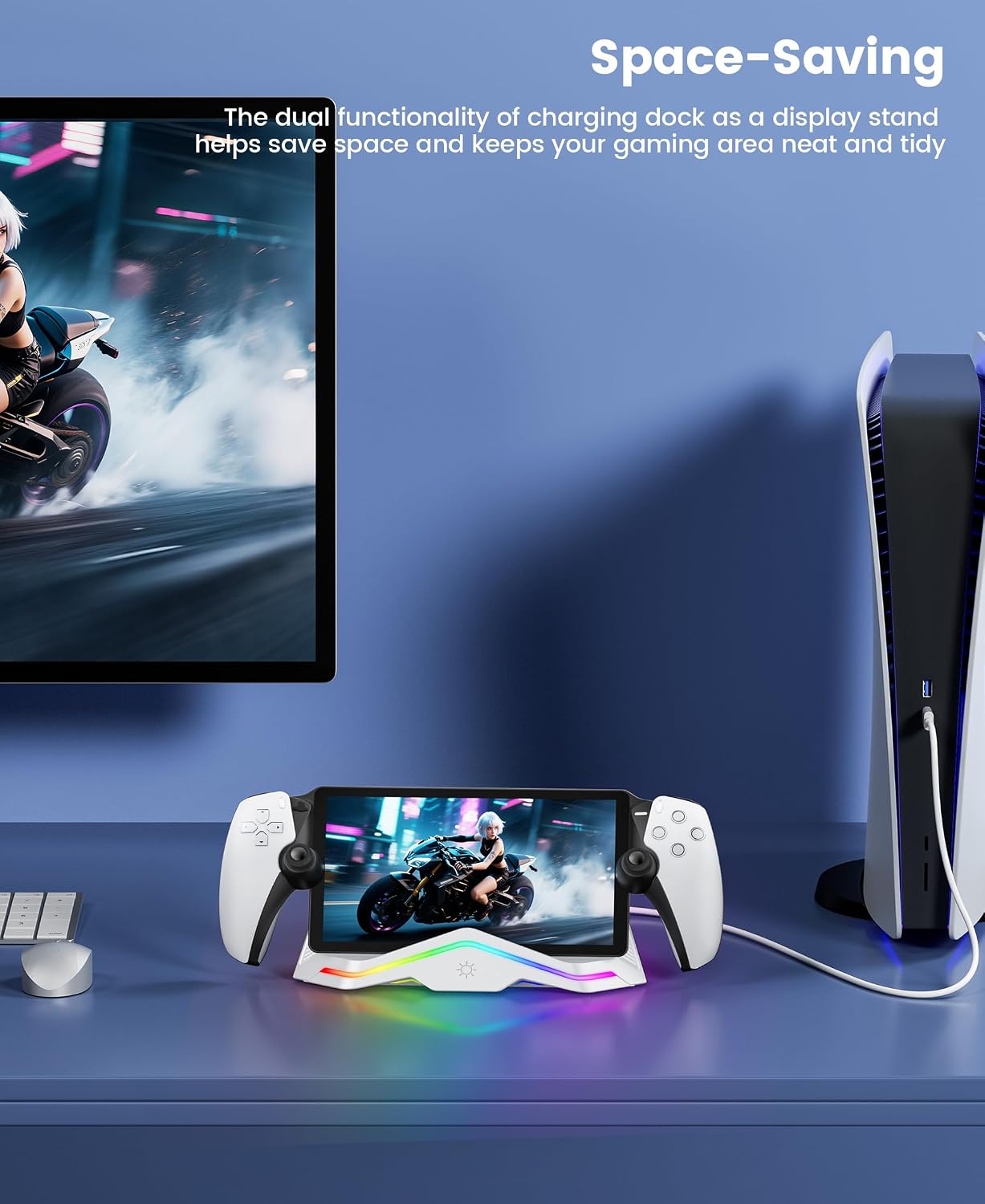 Upgraded for PlayStation Portal Charging Dock with Fast Charging & LED Indicator - Magnetic USB-C Adapter Included (2 Pcs) - Charging Stand for PS Portal (Not Compatible with Protective Cases)