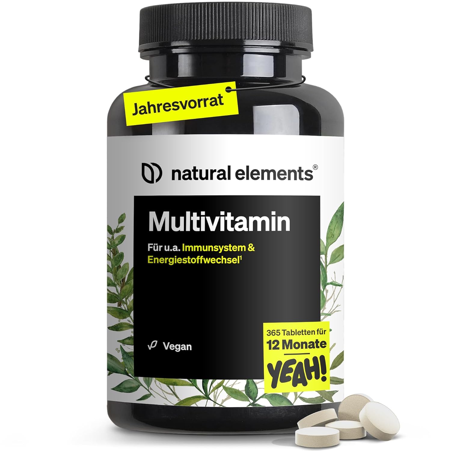 Multivitamin – 365 vegane Tabletten – Jahresvorrat – wertvolle Vitamine A-Z, mit Vitamin K1 und K2 – ohne unnötige Zusätze – in Deutschland produziert & laborgeprüft