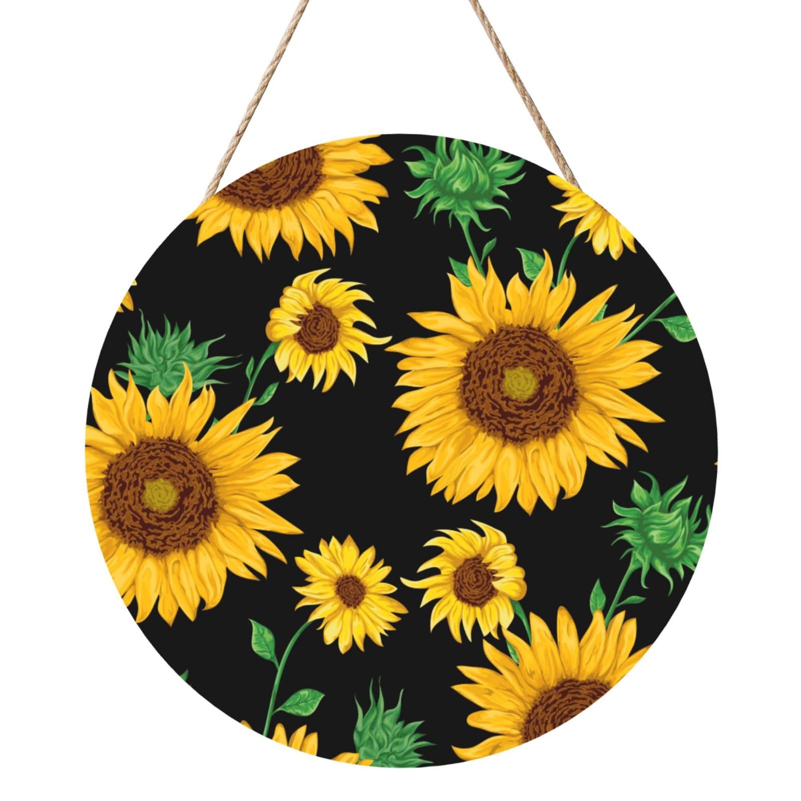 InOmak Sunflower Print, Round Wood Panel Painting 12 in, Wall Hanging Painting For Home