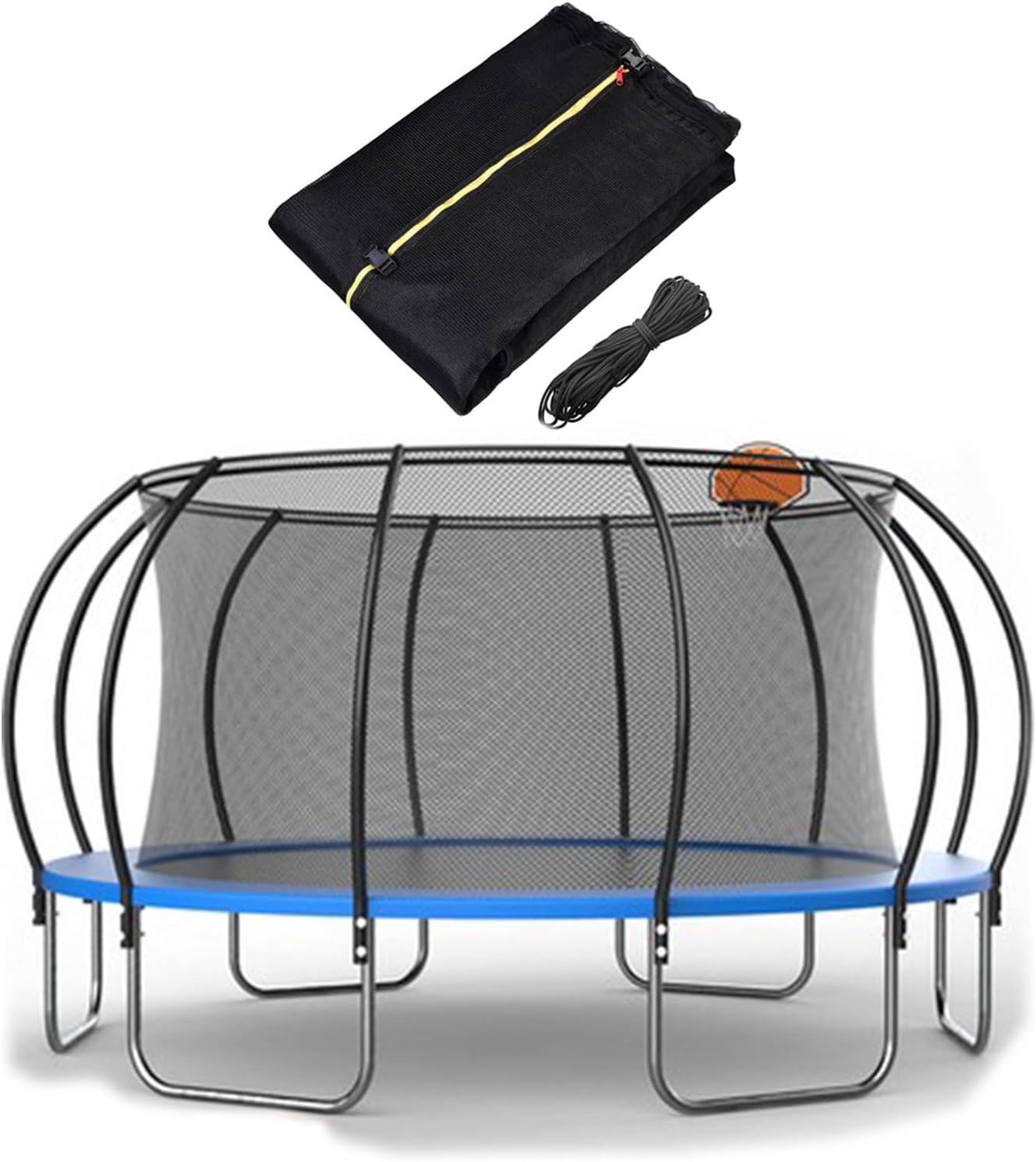Trampoline Replacement Safety Enclosure Net for 12 Poles 16FT Round Frame Trampolines, Breathable and Weather-Resistant Trampoline Net with Adjustable Straps (Net Only)
