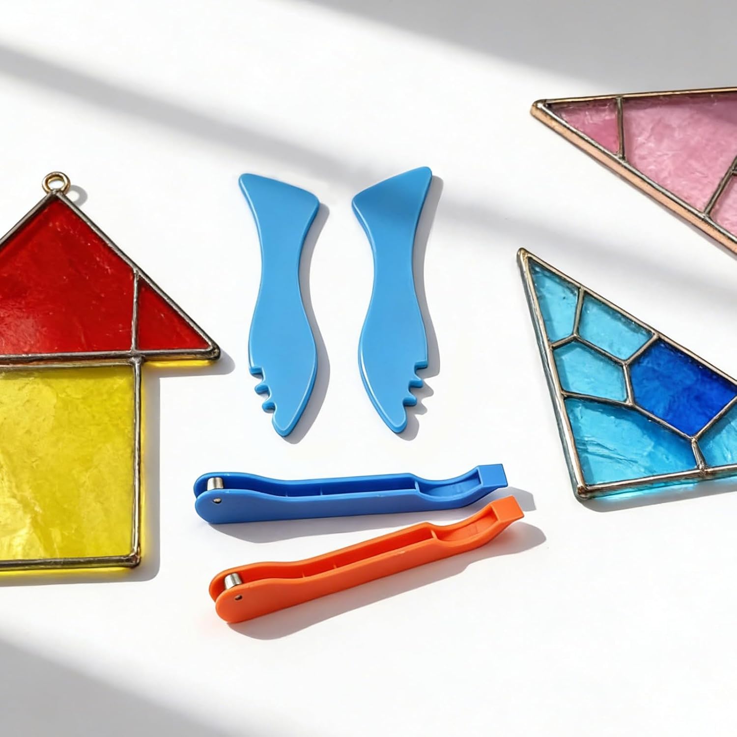 2 Sets Stained Glass Foil Tool, Hand Foiler Kits in Orange & Blue for Precision Copper Foiling, Stained Glass Supplies and Accessories for DIY Crafts, Stained Glass Making and Art Projects