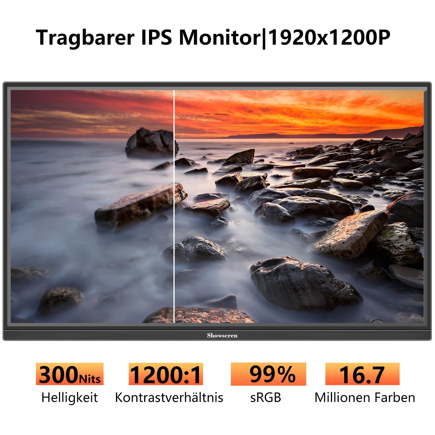 16zoll Tragbar Monitor, FHD1920 x 1200P Display 300 cd/Helligkeit, 60 Hz, 99% sRGB, VESA Support, HDMI USB-C Portable Monitor kompatibel mit Laptop PS4/5, Switch, PC