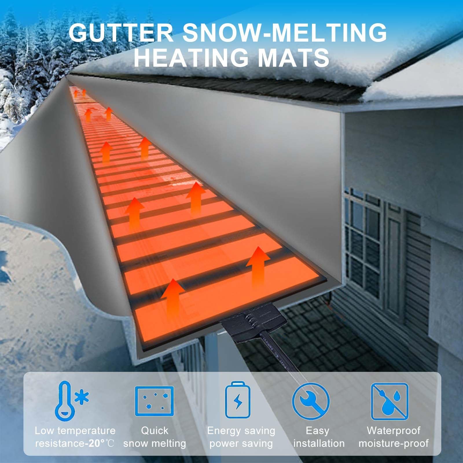 Calentador eléctrico de canalón y almohadilla flexible para descongelar con cable de calor autorregulable, PVC impermeable para evitar presas de hielo en el techo, canalones y bajantes