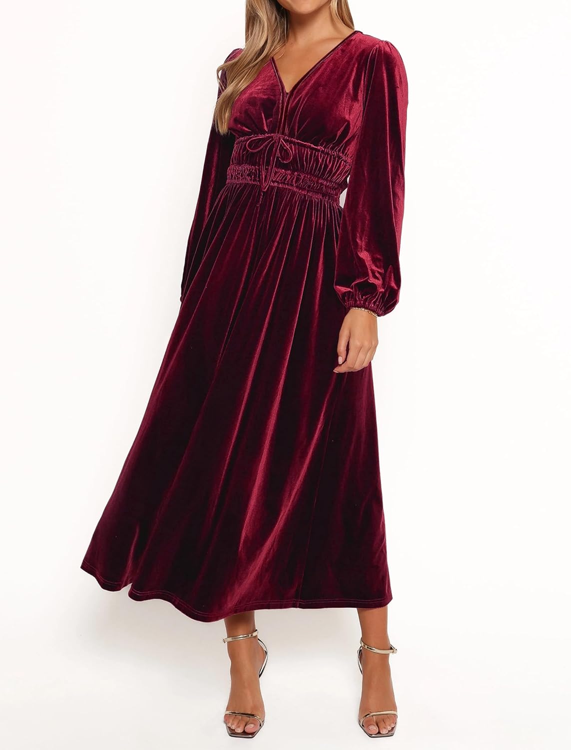 ZAFUL Womens Long Sleeve Velvet Dress 2025 Fall V Neck Holiday Cocktail Party Semi Formal Midi Dresses for Wedding Guest - Image 5