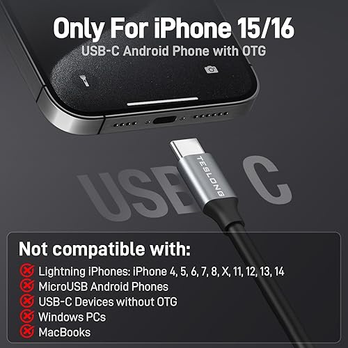 Miniatura 2 de Cámara endoscopio con luz para iPhone, cámara de inspección de boroscopio Teslong USB-C con 8 luces LED, alcance flexible de 10 pies, cámara de