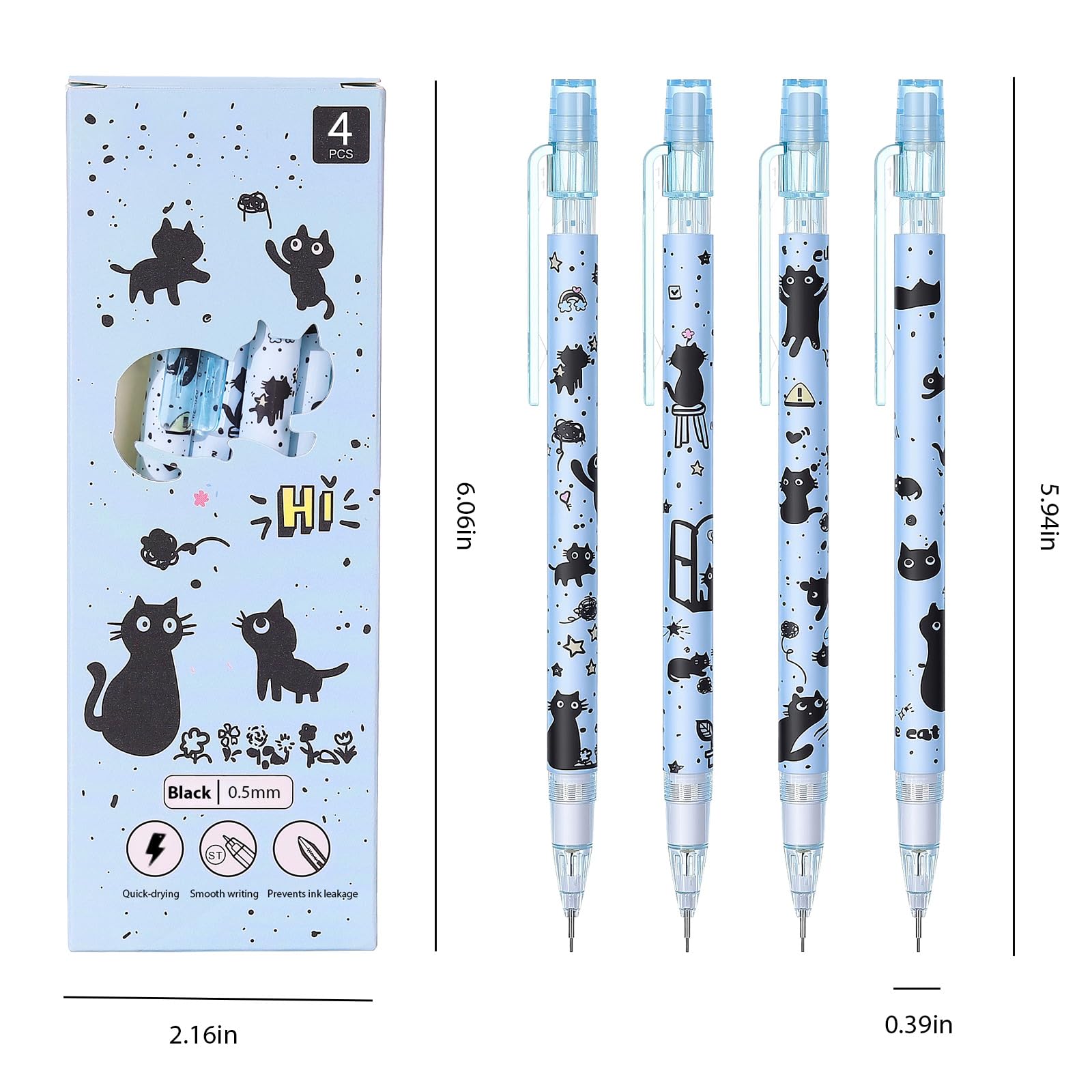 Druckbleistifte mit niedlicher Katze, 0,5 mm, Druckbleistift, Kawaii-Bleistifte, Schulbleistift für Studenten, Frauen, Büro, Schulbedarf, 8 Stück