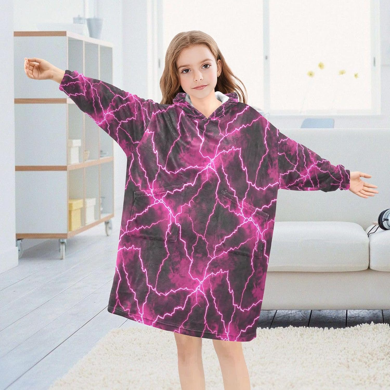 Kigai Lightning Wearable Blanket Hoodie for Kids Oversized Hooded Blanket Warm & Cozy Sweatshirt with Pockets