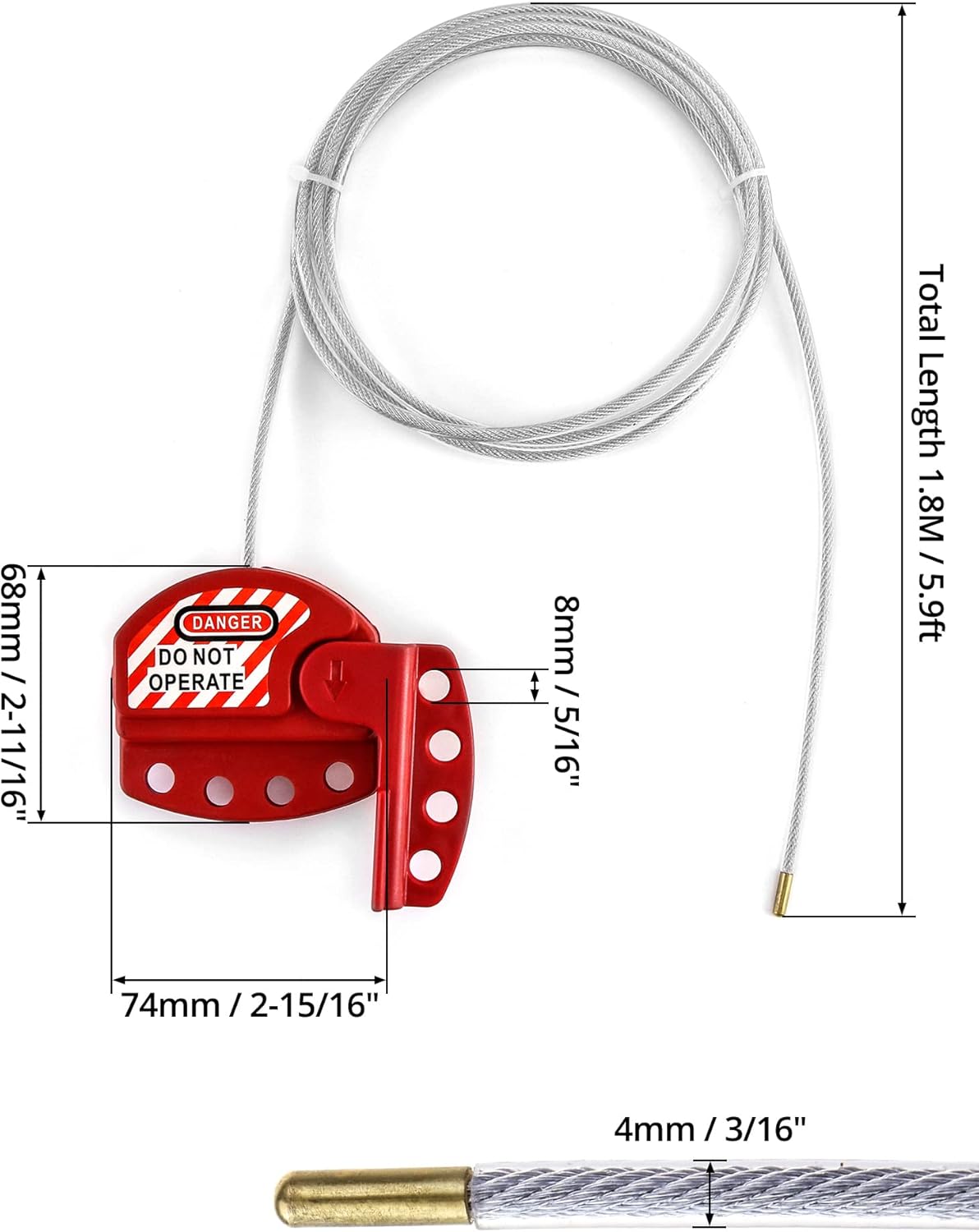QWORK Lockout Tagout Cable Lock, 8 Pack Adjustable Steel Vinyl Coated Cable Lockout, 3/16" Diameter, 5.9' Length, Red