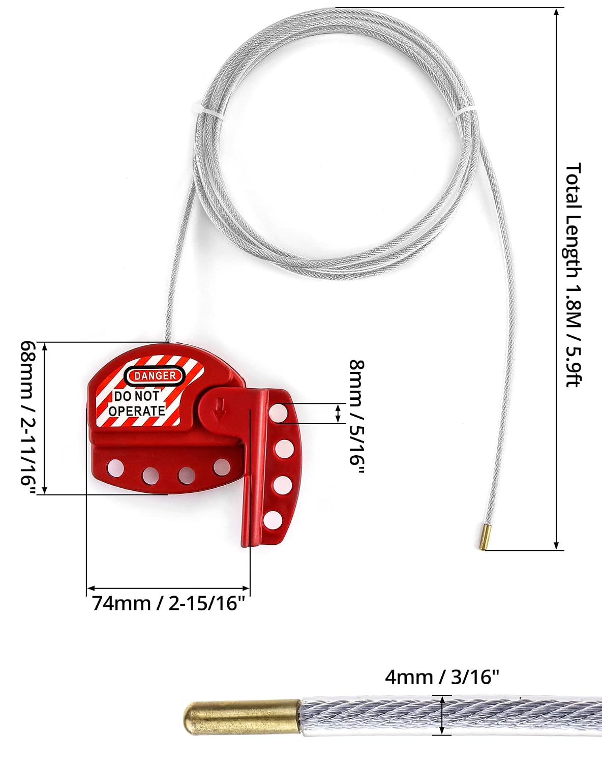 QWORK Lockout Tagout Cable Lock, Adjustable Steel Vinyl Coated Cable Lockout, 3/16" Diameter, 5.9' Length, 2 Pack