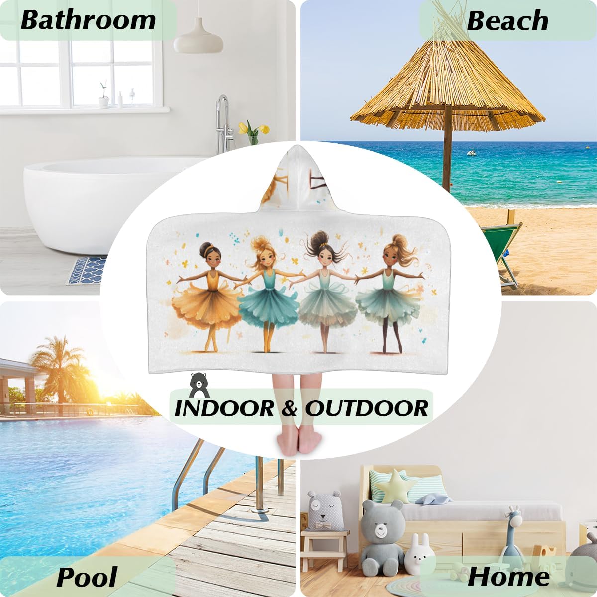 Pardick Kids Bath Towel Ballet Girls Beach Towel with Hood Pool Cover Up for Girls Boys Soft Absorbent Hooded Bath Towel Toddler Towels for Beach, Pool