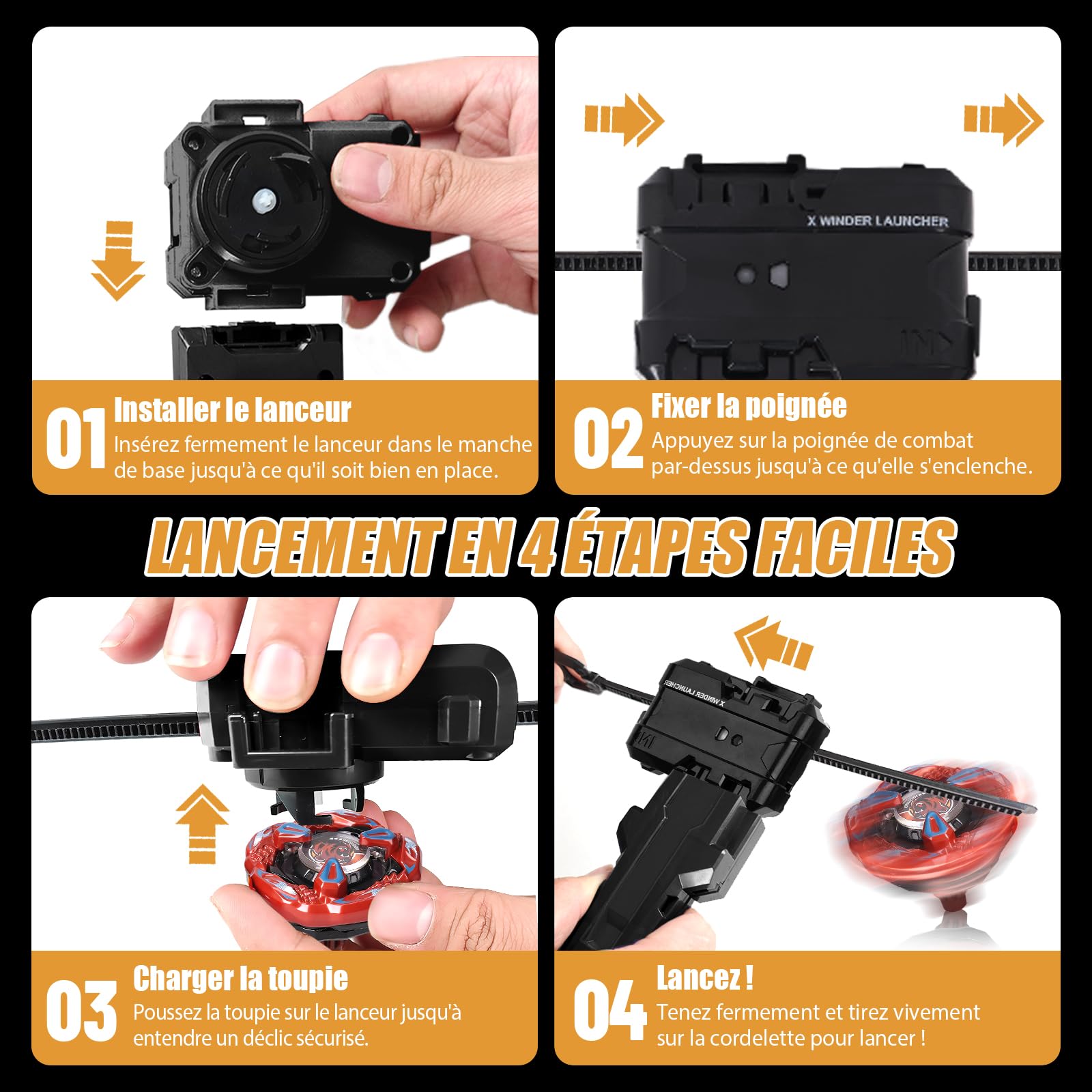 Set X Toupies de Combat, 12 Jouets tournants avec 3 lanceurs, 1 poignée et boîte de Rangement Portable | Cadeau Jeu d'arène gyroscopique pour garçons et Filles dès 6 Ans