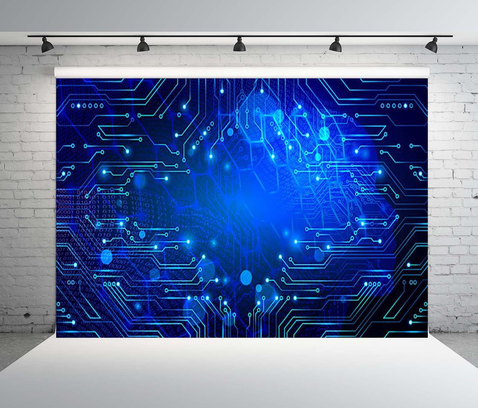 BELECO 7x5ft Fabric Technology Binary Web Glob Backdrop Virtual World Network Technology Communication Circuit Board and Hexagons Background for Party Decorations Photo Props: 5x3FT
