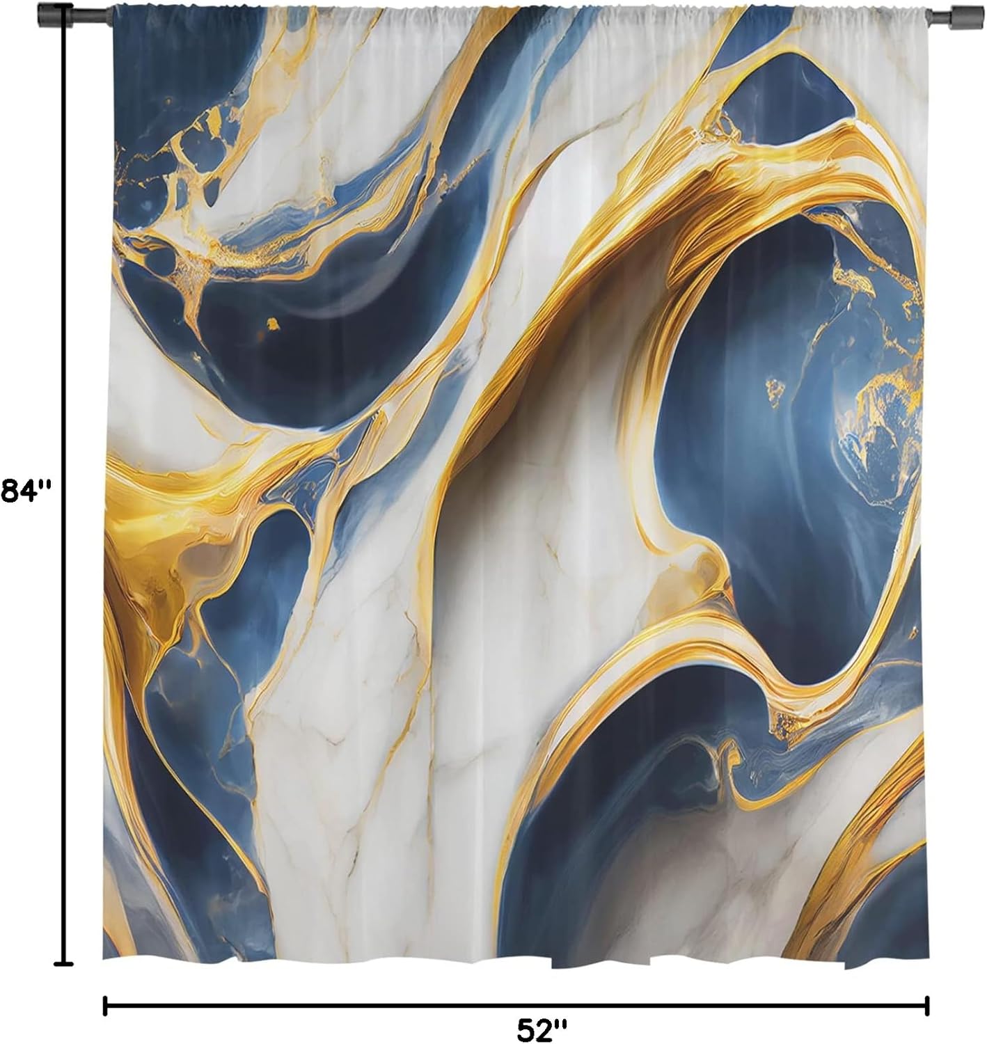 Navy Blue Gold Window Curtains 84 Inches Long,Semi Sheer Rod Pocket Chiffon Curtains Drapes Drapery Voile Draperies Window Treatment for Living Room/Bedroom,Marble Modern Art Abstract Gradient Gray
