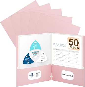 50 Packs Two Pocket Folders,Two Pocket File Folders with Business Card Slot,Cherry Pink,Letter Size,Paper Folders with Pockets for School Office Home Business