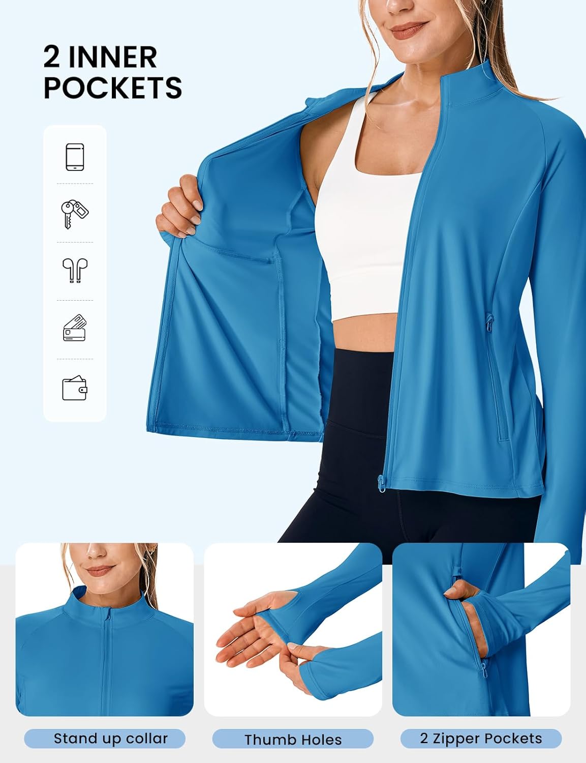 Rdruko Women's UPF 50+ Lightweight Athletic Jackets Sun Protection Full Zip Long Sleeve Packable Workout Shirts Running