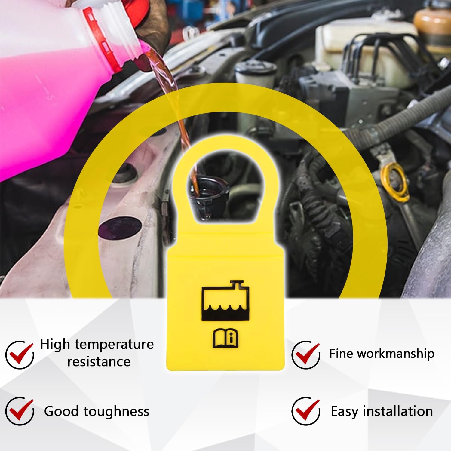 2PCS Coolant Reservoir Cap Replacement, Engine Coolant Reservoir Cap 55111074AA 55111074AB, 54201, 52079331 Recovery Overflow Water Tank Yellow Cap Suitable for Chrysler, Dodge, Jeep, Ram