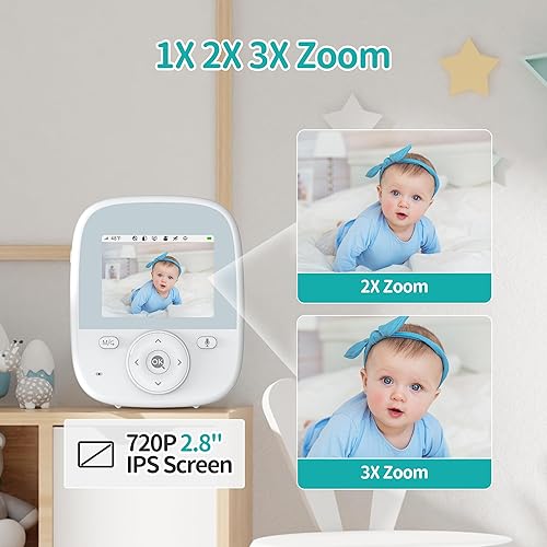Miniatura 3 de Monitor de bebé con cámara y audio, monitor de bebé de video de 2.8 pulgadas con transmisión segura, sin WiFi, visión nocturna, sensor de